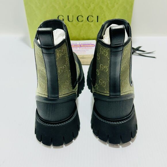 Gucci GG Jacquard Canvas Ankle Chelsea Boots Green Black 10.5/US 11 NIB $1,150 - Picture 9 of 15
